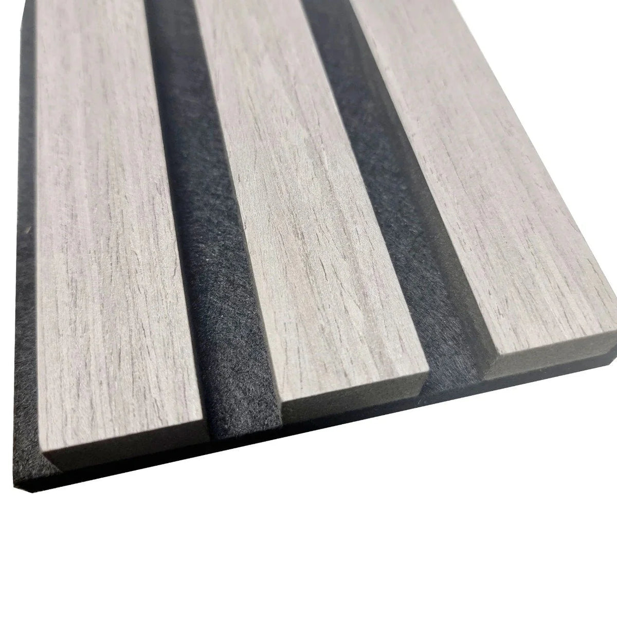 Ash grey acoustic slatted wall panel 60x240cm UK interior

