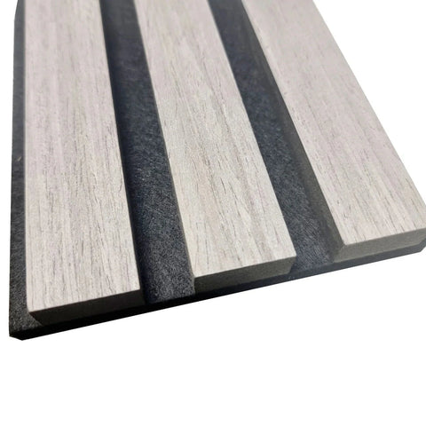 Ash grey acoustic slatted wall panel 60x240cm UK interior

