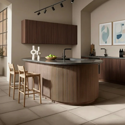 Flexible walnut wood reed panel easy install Prime Furnishing UK

