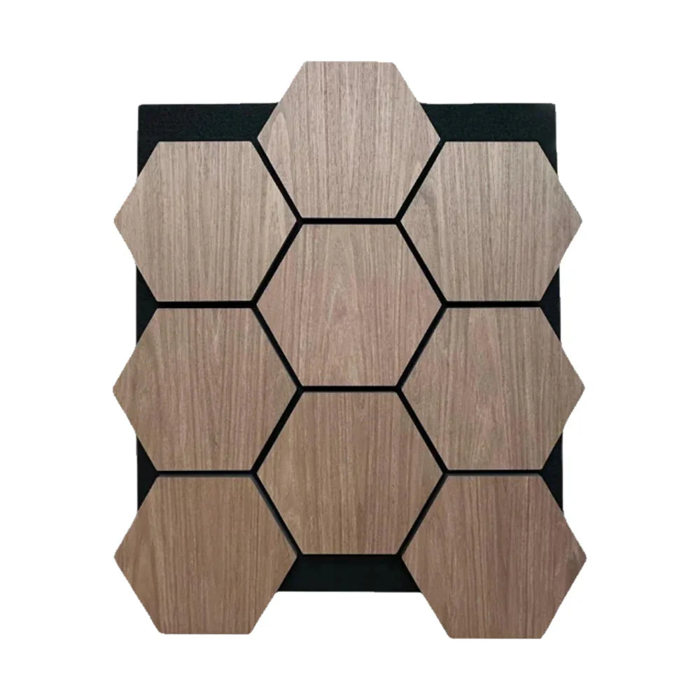 Smoked oak hexagon acoustic wall panels pack of 4 65.5x80cm UK interior

