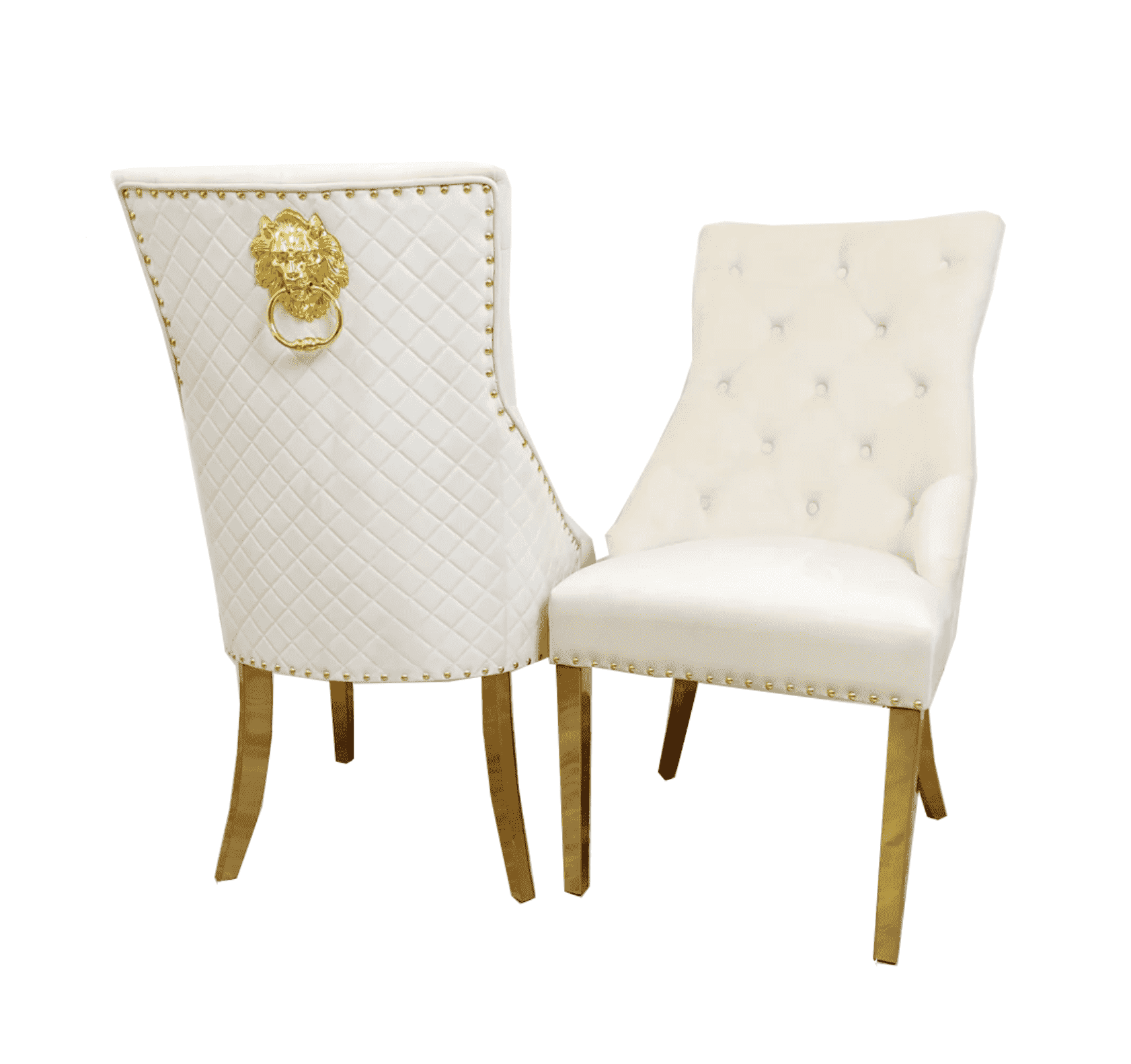 Bentley Gold Cream Velvet Dining Chairs SOLID FURNITURE