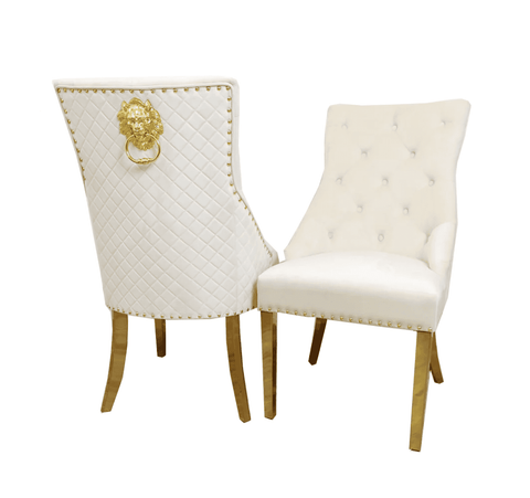 Bentley Gold Cream Velvet Dining Chairs SOLID FURNITURE
