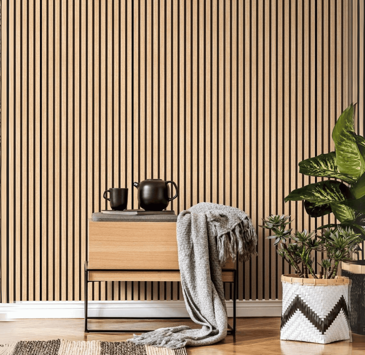 Light Oak Wood Effect Slatted Wall Panels