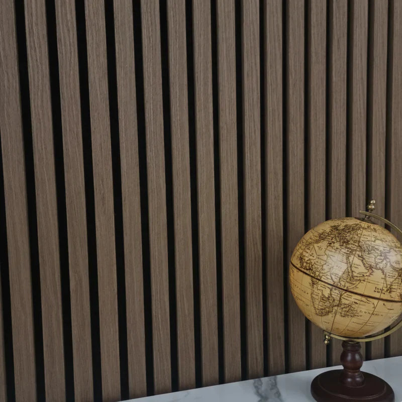 Walnut acoustic slatted large wall panel 240x60cm UK interior

