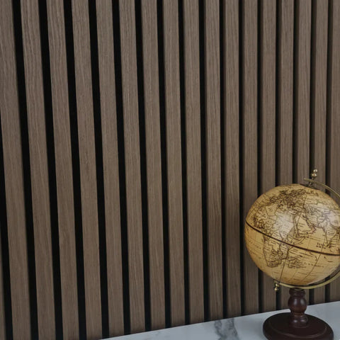 Walnut acoustic slatted large wall panel 240x60cm UK interior

