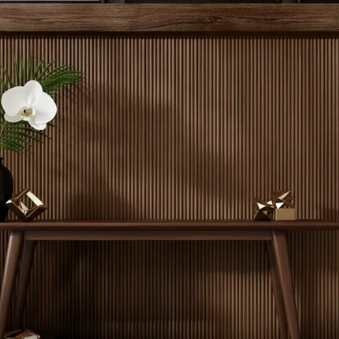 Flexible walnut wood flute panel easy install Prime Furnishing UK

