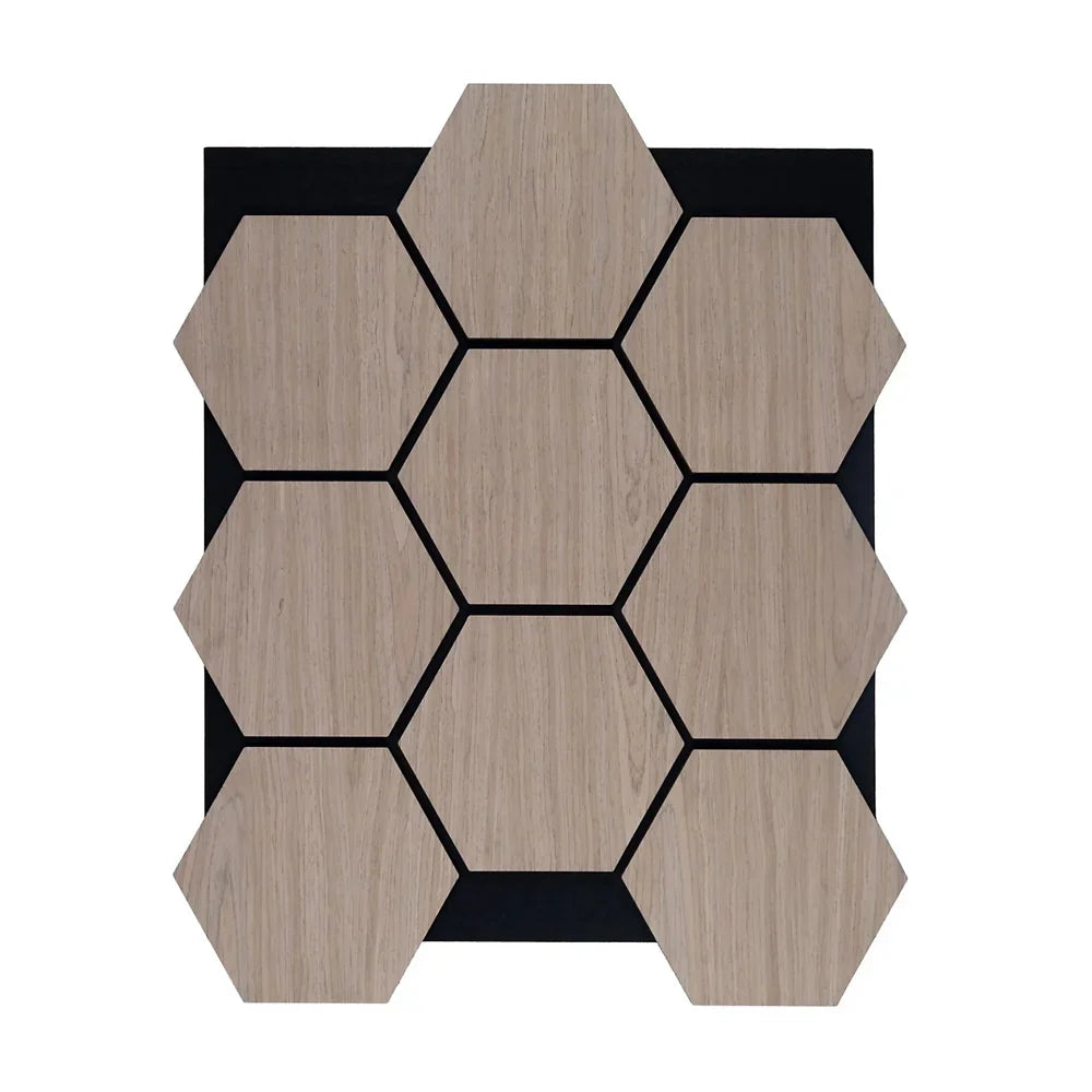 Walnut hexagon acoustic wall panels pack of 4 65.5x80cm UK interior

