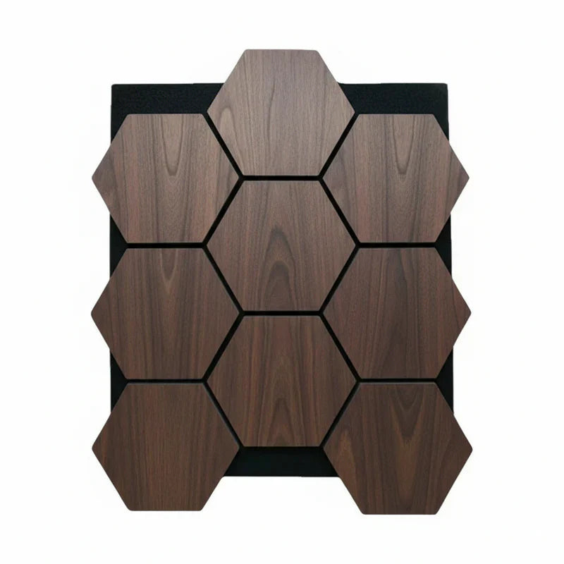 Walnut acoustic hexagon wall panels pack of 12 UK interior

