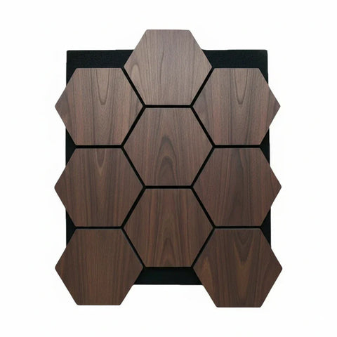 Walnut acoustic hexagon wall panels pack of 12 UK interior

