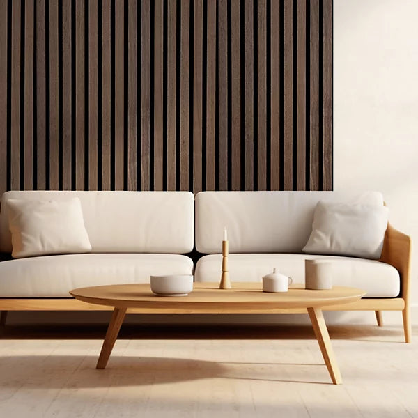 Walnut acoustic slatted wall panel 240×60 cm UK

