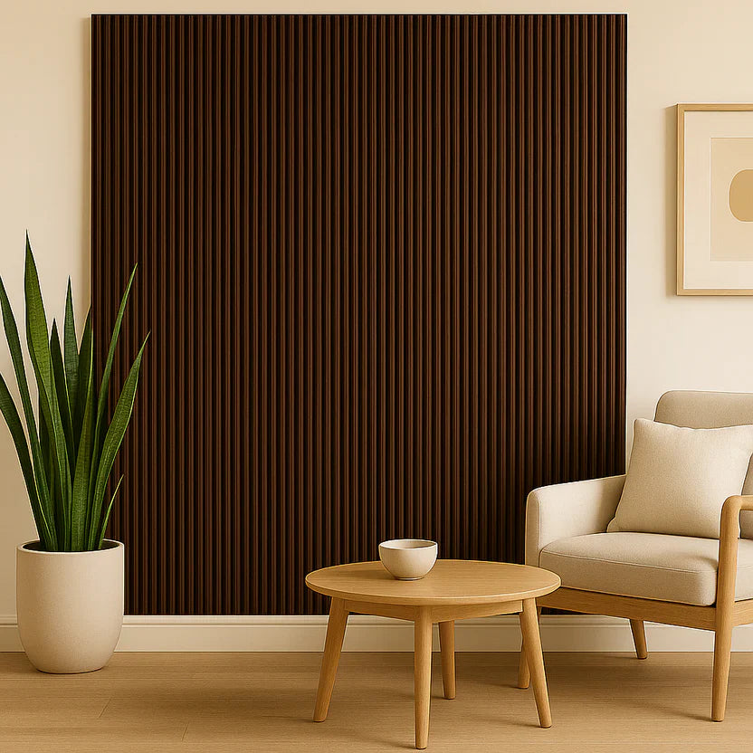 Walnut wood-effect flat wall cladding panels made from durable WPC with seamless interlocking design