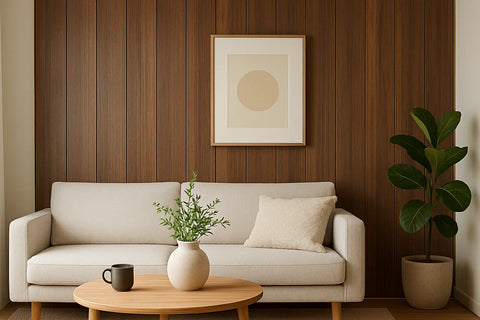 Modern walnut WPC flat wall panels for minimalist interior walls in UK homes and commercial spaces