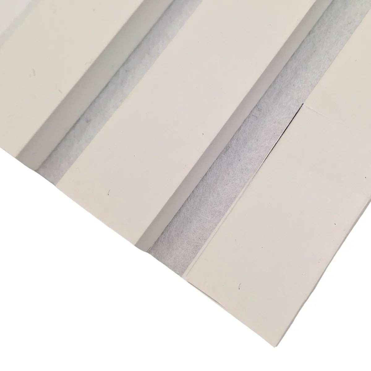 White acoustic 3-sided slat wall panels with felt backing

