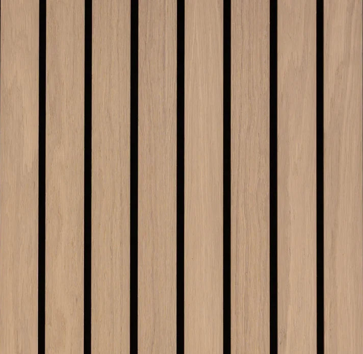 Wide slat premium oak 3-sided wood veneer acoustic wall panels 240x30cm UK interior

