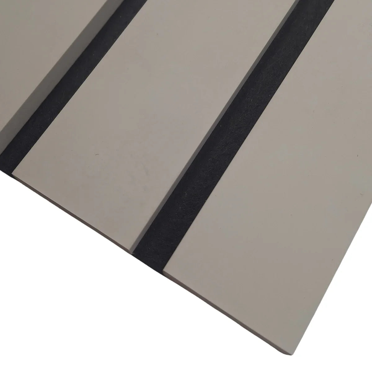 Dove grey wide slat acoustic wall panels 240x30cm UK interior

