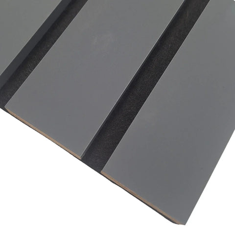 Grey wide slat acoustic wall panels 240x30cm UK modern interior

