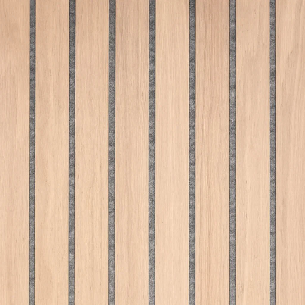 Wide Slat Oak on Grey Felt 3-Sided Wood Veneer Acoustic Wall Panels 240x30cm UK


