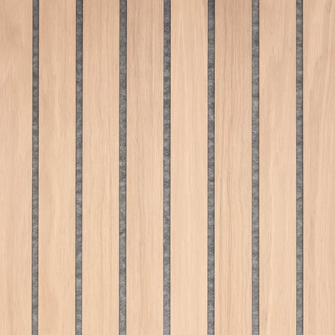 Wide Slat Oak on Grey Felt 3-Sided Wood Veneer Acoustic Wall Panels 240x30cm UK

